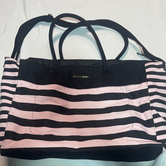 Victoria's Secret Handbags - Vintage Victoria's Secret Pink and Black Striped Tote 2016